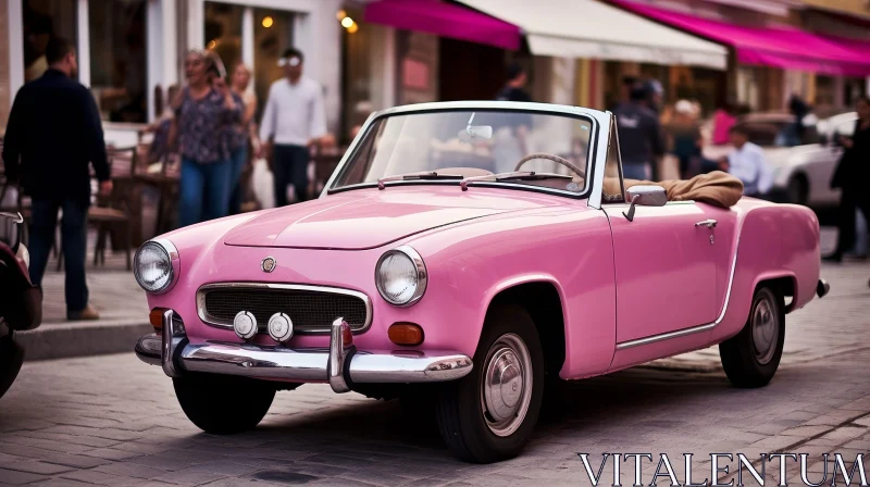 Pink Vintage Car on Street with Motion Blur AI Image
