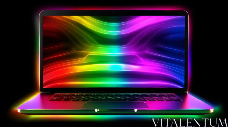 AI ART Rainbow Screen Laptop on Dark Background