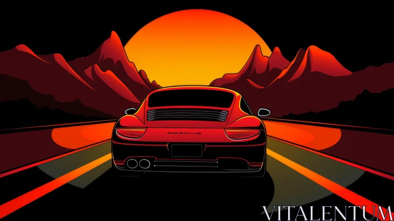 AI ART Red Porsche 911 Carrera Driving in Mountainous Landscape