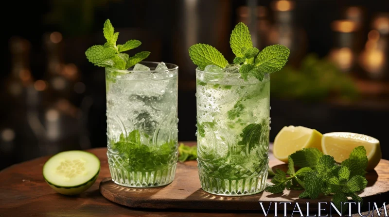 Refreshing Summer Cocktail with Cucumber and Mint AI Image