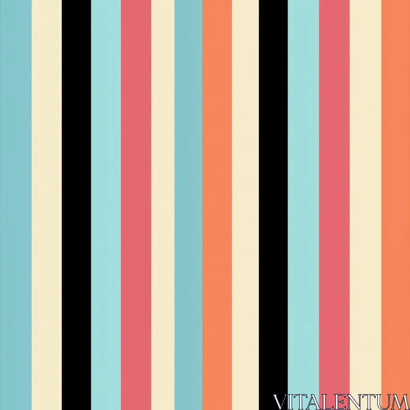 Retro Vertical Stripes Pattern in Black, Blue, Green, Orange, Pink, Cream AI Image