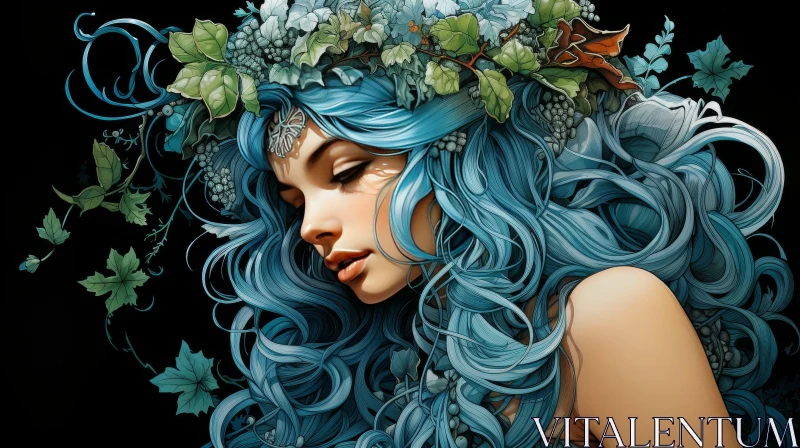 AI ART Serene Woman with Blue Hair - Digital Painting