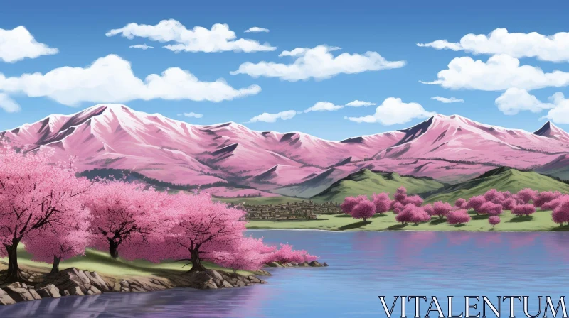 AI ART Tranquil Mountain Valley Landscape with Lake