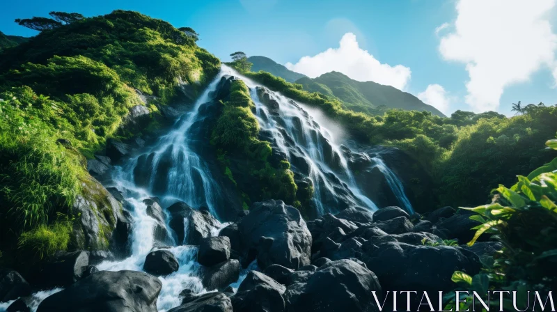 Tropical Rainforest Waterfall Landscape AI Image