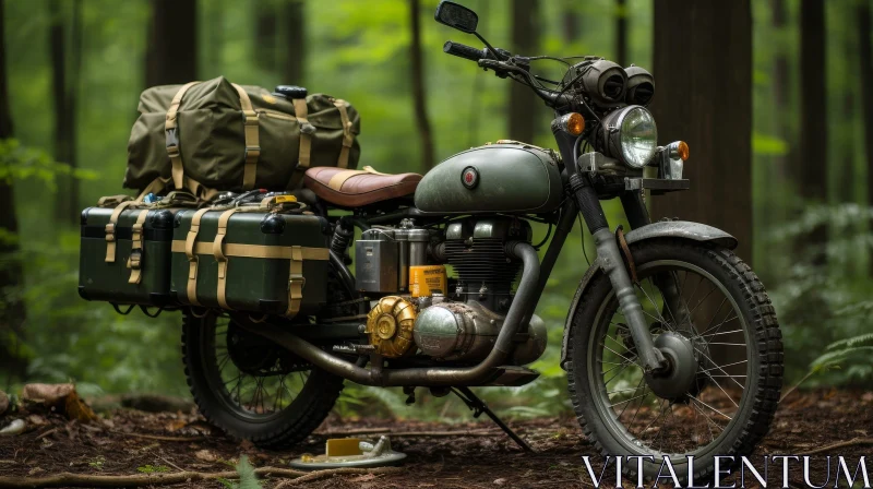 AI ART Vintage Military Motorcycle in Forest