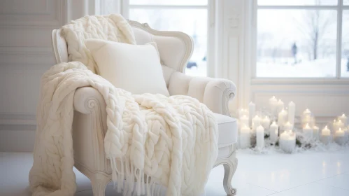 Cozy Armchair in Bright Room with Blanket and Pillow