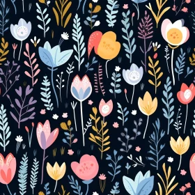 Dark Blue Seamless Floral Pattern