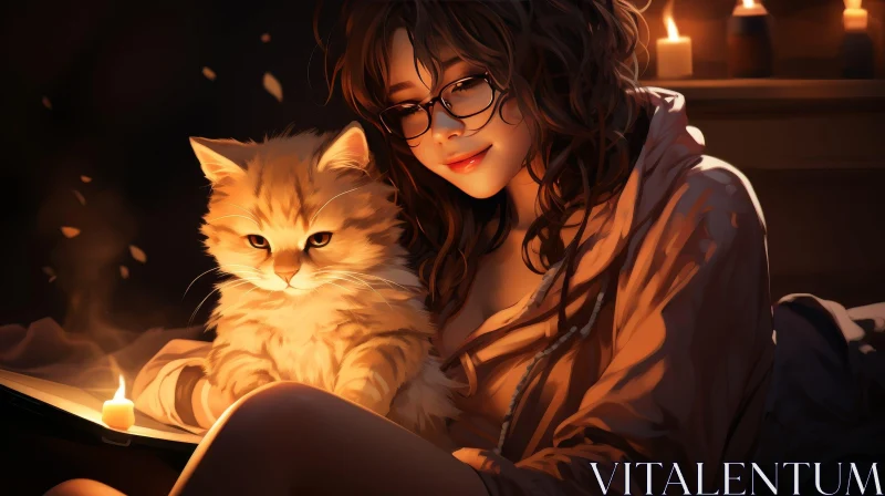 Enchanting Portrait of a Woman with Cat AI Image
