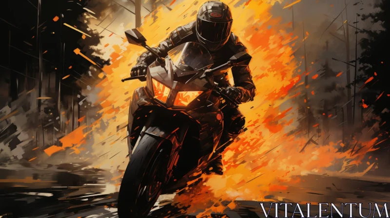 AI ART Fiery Motorcycle Ride - Sport Bike in Flames