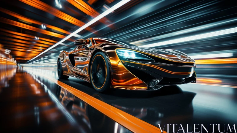 Futuristic Bronze Sports Car in Motion AI Image
