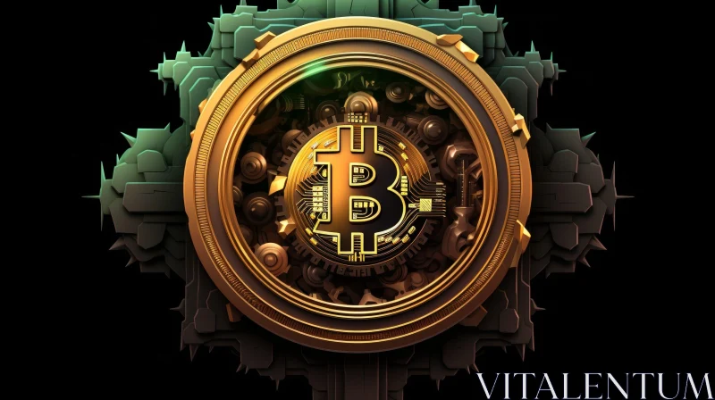 Gold Bitcoin Coin 3D Rendering on Circuit Board AI Image