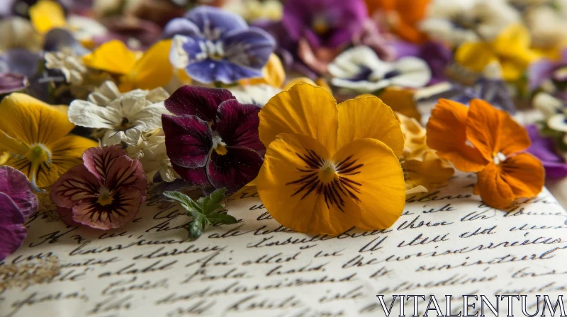 Pressed Flowers on Handwritten Letter - Romantic Floral Art AI Image