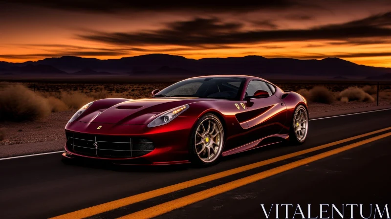 Red Ferrari 458 Italia Sports Car in Desert Landscape AI Image