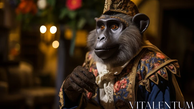 Serious Monkey in Blue and Gold Jacket AI Image