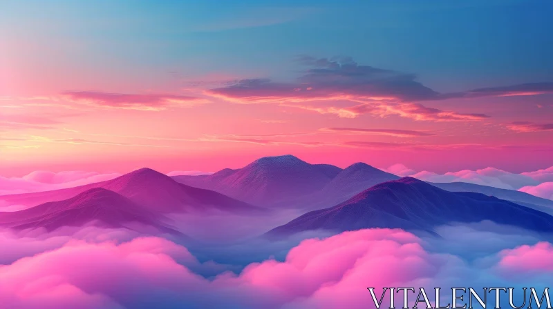 AI ART Tranquil Sunset Mountains Landscape
