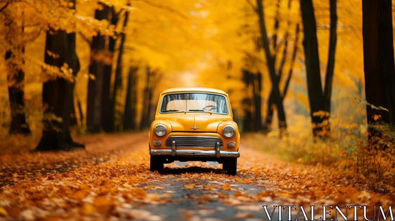 Vintage Car in Autumn Forest - Nostalgic Scene AI Image