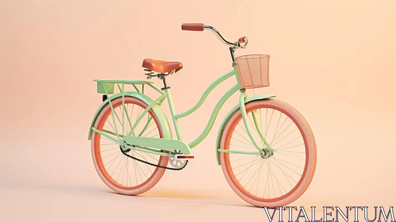 Vintage Mint Green Bicycle 3D Rendering on Peach Background AI Image