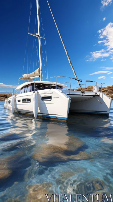 Blue and White Catamaran Anch--Tropical Water AI Image