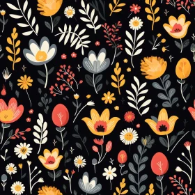Bright Floral Pattern on Dark Background