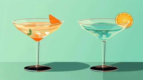 Colorful Cocktails in Martini Glasses Illustration