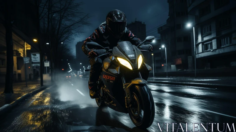 Dark Urban Motorcycle Ride AI Image