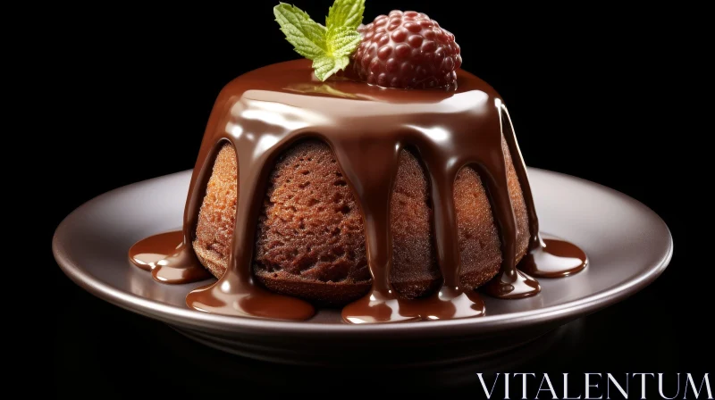 Decadent Chocolate Cake with Raspberry and Mint Leaf AI Image