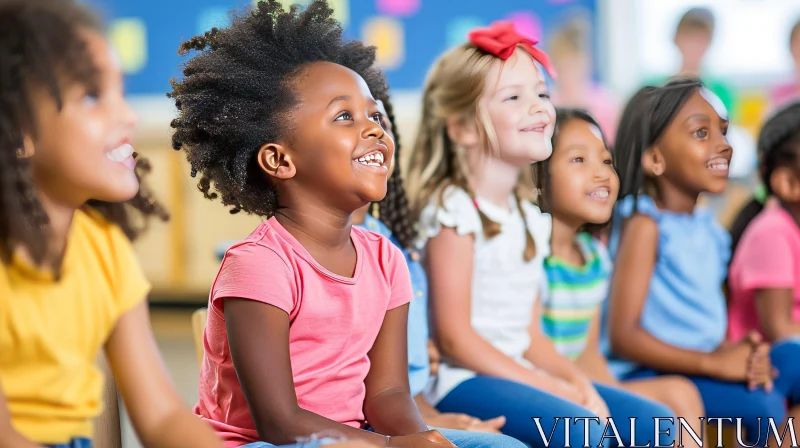 Diverse Children in Colorful Classroom - Smiling Faces AI Image