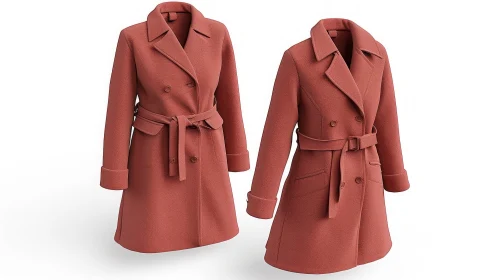 Elegant Brown Women's Coat with Belt - 3D Rendering