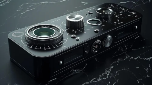 Exquisite 3D Rendering of a Vintage Camera on Marble Surface