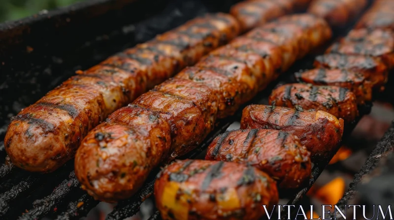 Grill with Sausages and Potatoes - Close-up Image AI Image