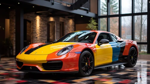 Multicolored Porsche 911 Carrera 4S in Modern Building