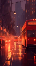 Rainy City Street Scene Painting