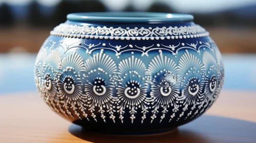 Traditional Ceramic Art: Blue and White Floral Pattern Bowl