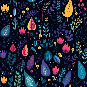Cheerful Floral Pattern on Dark Blue Background