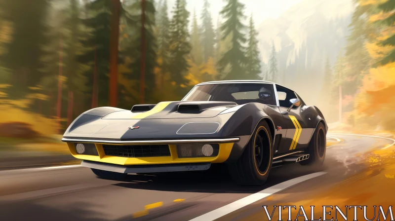 Chevrolet Corvette Stingray in Forest Painting AI Image