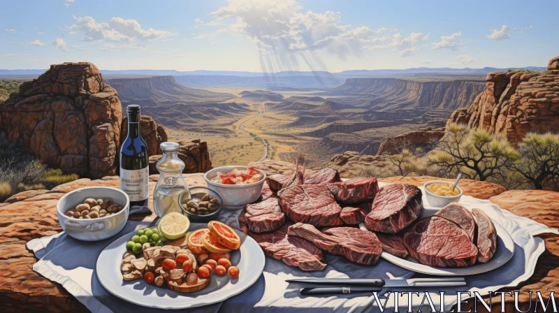 Cliffside Picnic Overlooking Canyon AI Image