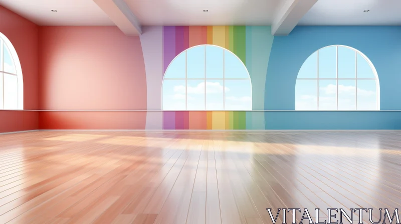 AI ART Colorful Interior Design: Empty Room with Arched Windows
