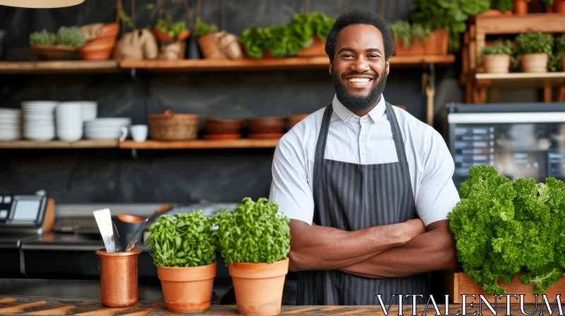 Confident African-American Man in a Commercial Kitchen AI Image