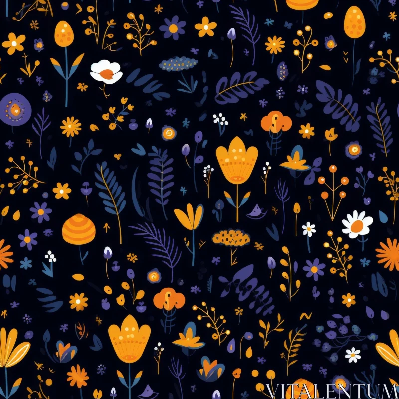 Dark Blue Floral Seamless Pattern AI Image