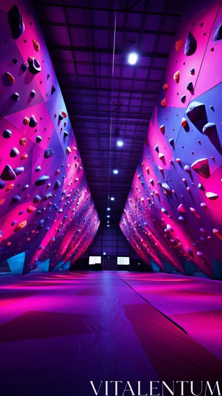 Indoor Climbing Gym Illuminated with Bright Colors AI Image