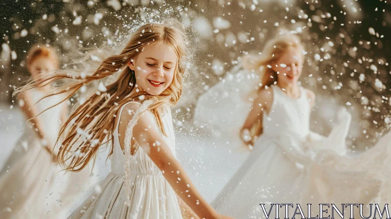 Joyful Winter Play: Three Girls in Snow AI Image