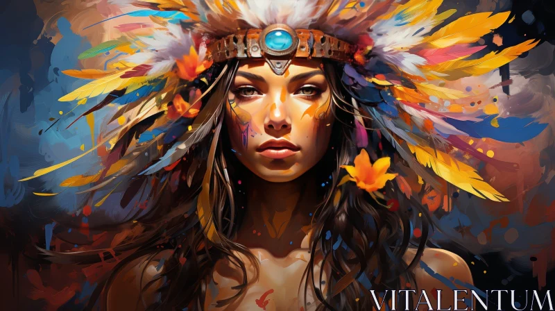 Native American Woman Portrait with Traditional Headdress AI Image