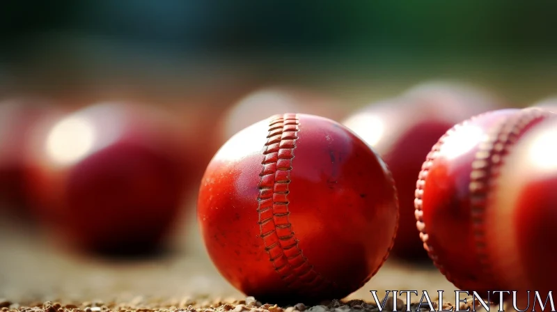 Red Cricket Ball Close-up on Grass Field AI Image
