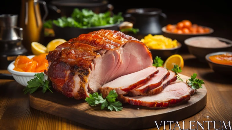 Savory Baked Ham with Fresh Ingredients AI Image