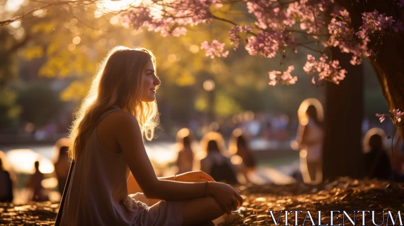 Woman in Park at Sunset - Ethereal New York City Scene AI Image