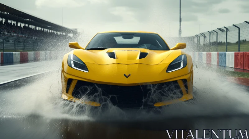 AI ART Yellow Sports Car Speeding Through Water