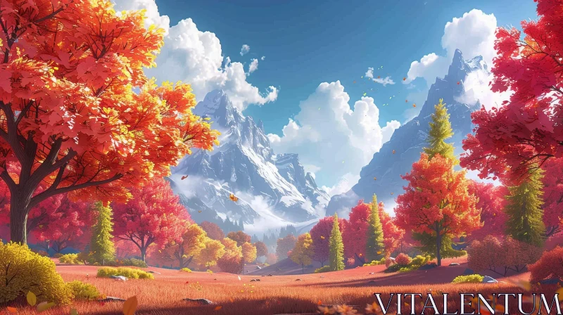 AI ART Autumn Mountain Valley Landscape