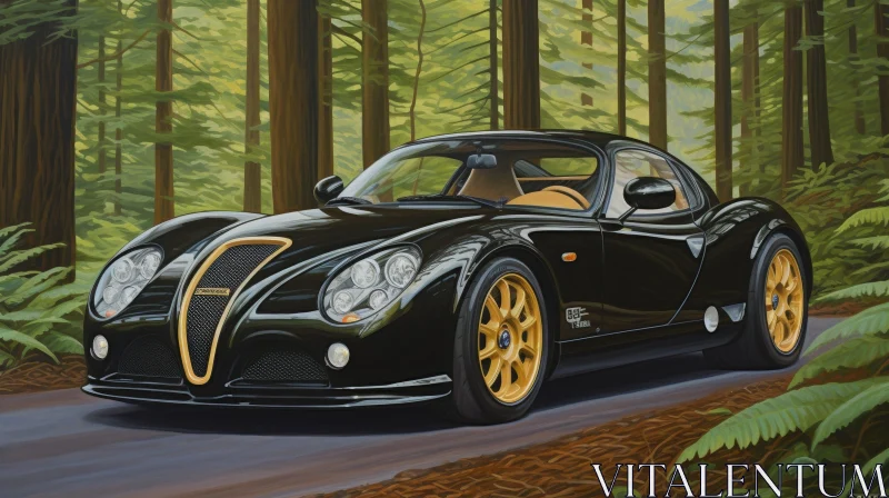 Black Mosler MT900S Sports Car in Forest Painting AI Image