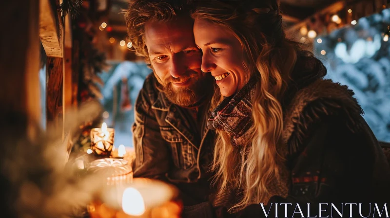 Captivating Coziness: A Romantic Moment in a Cabin AI Image