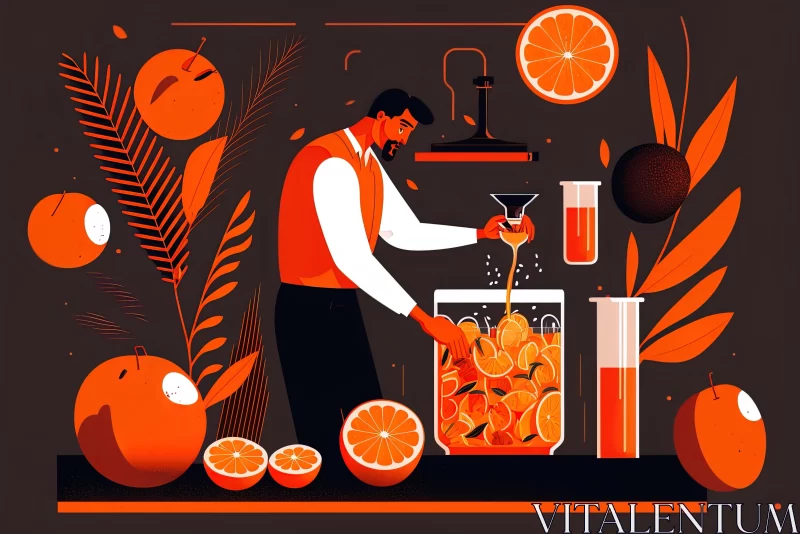 Captivating Illustration of a Man Making Orange Juice | Dark Compositions AI Image